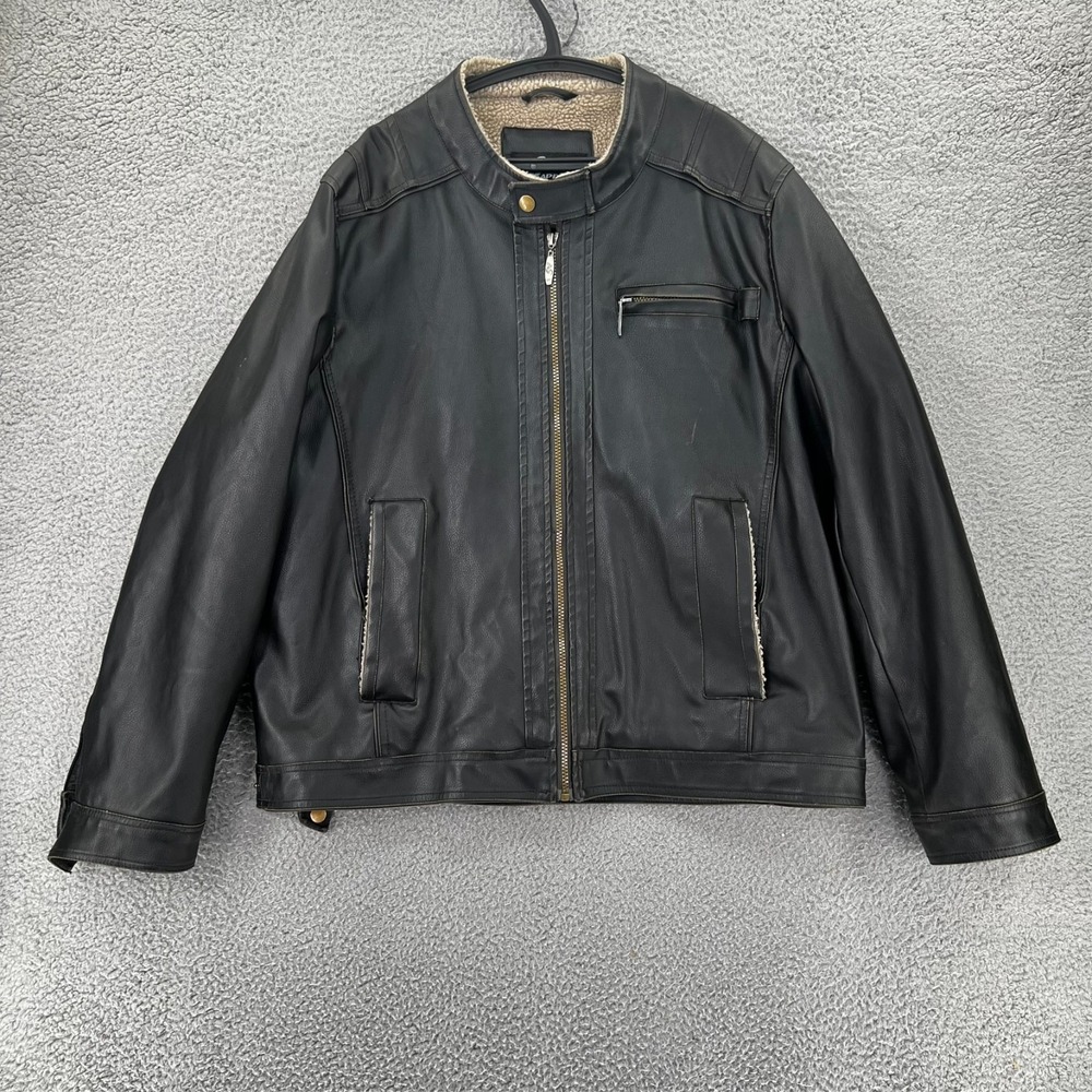NEW i5 Apparel Faux Leather & Sherpa Distressed Motorcycle‎ Jacket Men XL READ